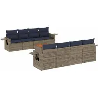 vidaXL 9-delige tuinbankset met kussens, grijs polyrotan