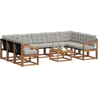 vidaXL Buiten bank set met kussen 10 pcs Natuurlijk en Licht Grijs