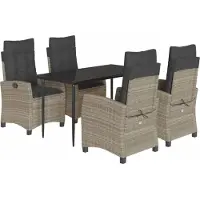 vidaXL 5-delige Tuinset met kussens poly rattan lichtgrijs