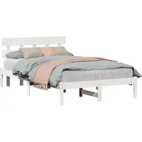 vidaXL Bedframe met hoofdeinde Wit 135 x 190 cm Massief grenenhout