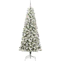 vidaXL Kunstmatige Hinged Kerstboom 300 LED's Groen en Wit 180 cm