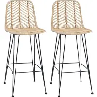 vidaXL Barkruk, 2 stuks, naturel, 44 x 52 x 111 cm, riet en ijzer