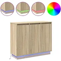 vidaXL LED Dressoir Sonoma Eik 90 x 32 x 75 cm Bewerkt hout