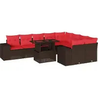 vidaXL 10-delige tuinbankset met kussens, bruin polyrotan