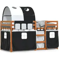 vidaXL Stapelbed met gordijnen 90x200 cm grenenhout wit en zwart