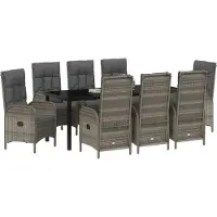 vidaXL Tuin Eettafel Set 9 st Grijs poly rattan