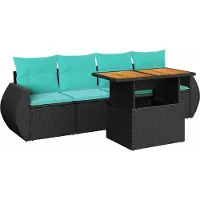 vidaXL 5-delige Loungeset met kussens poly rattan zwart