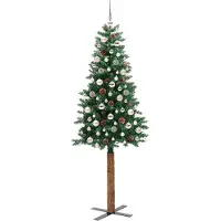 vidaXL Slanke Kerstboom Groen 210 cm PVC en massief dennenhout
