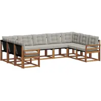 vidaXL Buiten bank set met kussen 9 pcs Natuurlijk en Licht Grijs