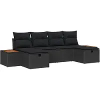 vidaXL Tuinset met 6 zitplaatsen, zwart, van polyrotan