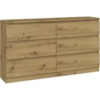 VBChome Kommode met 6 laden, 140 x 40 x 77 cm, eikenhout, artisan stijl. Ladekast zonder handgrepen, multifunctionele kast voor hal, slaapkamer, woonkamer, kinderkamer. Modern design