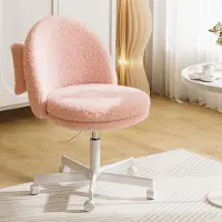 COMHOMA - Make-up Bureaustoel - Hoogte Verstelbaar zonder Armen - Roze Fleece