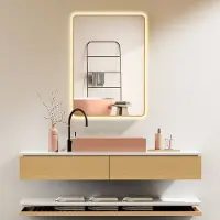 PonteSino HOKO LED Badkamerspiegel Rechthoekig 70x100cm Goud Aluminium Frame Traploos Instelbare Kleurtemperatuur Memory-functie IP44 Mexico