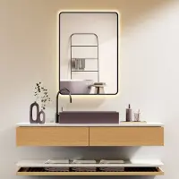 PonteSino HOKO LED Badkamerspiegel Rechthoekig 45x75cm Zwart Aluminium Frame Anti-condens Traploos Instelbare Kleurtemperatuur Memory-functie IP44 Kalifornien