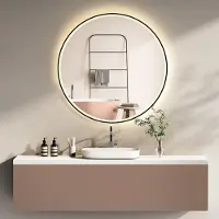 PonteSino HOKO LED Badkamerspiegel Rond 60cm Zwart Aluminium Frame Traploos Instelbare Kleurtemperatuur Met Memory-functie IP44 5mm HD-glas Helsinki