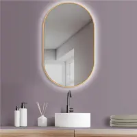 PonteSino HOKO LED Badkamerspiegel Ovaal 45x75cm Goud Frame Anti-condens Indirecte Verlichting Traploos Instelbare Kleurtemperatuur Memory-functie IP44 Cremona