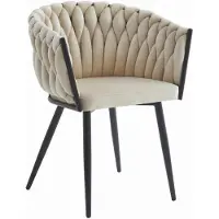 VBChome stoel, fluweelstof, beige, gestoffeerd, gevlochten, eetkamerstoel & woonkamerstoel, glamoureuze, loft- en industriële stijl, comfortabele zitting, metalen frame