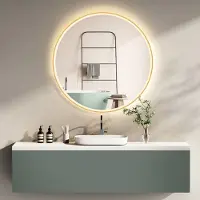 PonteSino HOKO LED Badkamerspiegel Rond 80cm Gouden Aluminium Frame Anti-condens Traploos Instelbare Kleurtemperatuur Memory-functie IP44 5mm HD-glas Stockholm