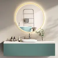 PonteSino HOKO LED Badkamerspiegel Rond 80cm Gouden Aluminium Frame Traploos Instelbare Kleurtemperatuur Met Memory-functie IP44 5mm HD-glas Marsala