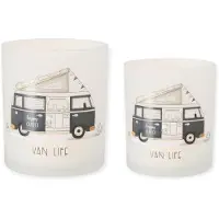 Boltze - Waxinehouders - Set van 2 - Van Life - Camperen - Camping - Camper - Glas - 10x9 en 8x7cm