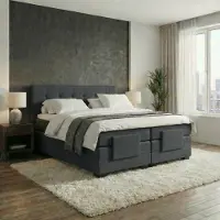 Mörgenn Elektrische Boxspring LUXA - Luxe Splittopper - Pocketvering - Antraciet - 160x220 cm - Inclusief Montage + Dekbed en Kussens