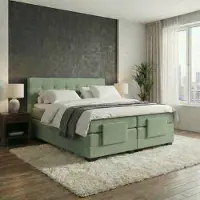 Mörgenn Elektrische Boxspring LUXA - Luxe Splittopper - Pocketvering - Groen - 120x210 cm - Inclusief Montage + Dekbed en Kussens