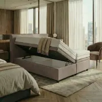 Mörgenn Opbergboxspring Havn met klep - Met Suprême Matras - Taupe - 180x200 cm - Inclusief Dekbed en Kussens