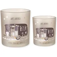 Boltze - Waxinehouders - Set van 2 - Life's better - Camper - Camperen - Vanlife - 10x9 en 8x7cm - Glas