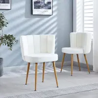 OKWISH Eetkamerstoel – Ergonomisch Comfort – Set Van 2 – Teddy Stof – Modern – Wit – Voor Eetkamer Woonkamer Of Café