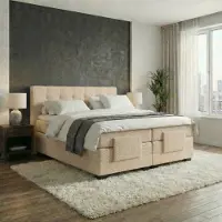 Mörgenn Elektrische Boxspring LUXA - Luxe Splittopper - Pocketvering - Teddy Beige - 180x200 cm - Inclusief Montage + Dekbed en Kussens