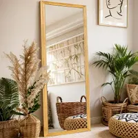 Zimilo Spiegel met een rechthoekig houten frame, 160x50 cm, staande spiegel in Scandinavische stijl, bruin