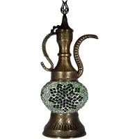 Halay Oosterse mozaïek tafellamp (Turkse ibrik), diameter 13 cm, handgemaakte glazen lamp met warm licht, hoogte 38 cm