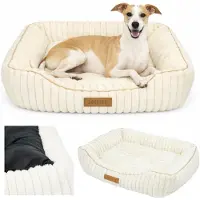 Dogeste Calmi - Hondenmand XL 85x65 cm anti stress zacht hondenbed van ribfluweel crème