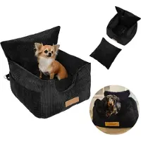 Dogeste 2-in-1 hondenautostoel en hondenmand voor kleine honden, autotransporter auto, corduroy bekleding, afneembare hoes, kleur zwart