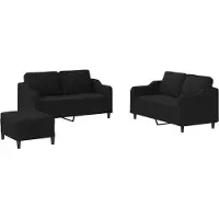 vidaXL 3-delige loungeset met kussens stof zwart