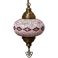 Halay Hanglamp Mozaïek - Handgemaakte, oriëntaalse Turkse lamp, diameter 13 cm, gemaakt van kleurrijk glas en brons, uniek ontwerp