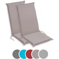 Sleepling 50 x 120 cm Outdoor stoelkussen met hoge rug | set van 2 | zitkussen voor tuinstoel | met bevestigingsbanden | Made in EU | afneembare hoes van polyester, wasbaar op 30 graden | taupe