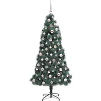 vidaXL Kunst kerstboom met verlichting en ballen set Groen 180 cm PET