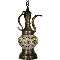 Halay Oosterse mozaïek tafellamp (Turkse ibrik), diameter 13 cm, handgemaakt, met messing details, maximaal 40 watt.