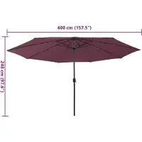 vidaXL Parasol met LED-verlichting 400 cm bordeauxrood