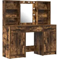 vidaXL Dressing tafel set met LED 3 st Rook Eiken Bewerkt hout