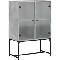 vidaXL Bijzetkast met glazen deuren 69x37x100 cm betongrijs