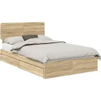 vidaXL Opbergbed met lade Sonoma Eik 135 x 190 cm Bewerkt hout