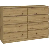 VBChome Kommode met 8 laden, 140 x 40 x 97 cm, eikenhout. Handgreeploze ladekast, multifunctionele kast voor hal, slaapkamer, woonkamer, kinderkamer. Modern design