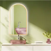 PonteSino HOKO LED Badkamerspiegel Rondboog 60x100cm Goud Aluminium Frame LED-verlichting Traploos Instelbare Kleurtemperatuur Memory-functie IP44 Phoenix