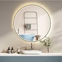 PonteSino HOKO LED Badkamerspiegel Rond 80cm Zwart Aluminium Frame Anti-condens Traploos Instelbare Kleurtemperatuur Met Memory-functie IP44 5mm HD-glas Monza
