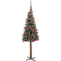 vidaXL Slanke Kerstboom Groen 150 cm PVC en massief dennenhout