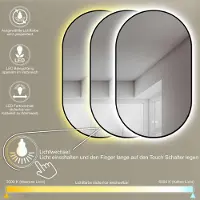 PonteSino HOKO LED Badkamerspiegel Ovaal 45x75cm Zwart Frame Anti-condens Indirecte Verlichting Traploos Instelbare Kleurtemperatuur Memory-functie IP44 Bologna