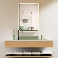 PonteSino HOKO Badkamer LED Spiegel Rechthoekig 45x75cm Zwart Aluminium Frame Met Rondom Verlichting Traploos Instelbare Lichtkleur Memory IP44 Alabama