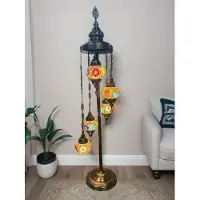 Halay Turkse Vloerlamp met 5 handgemaakte Mozaïek glazen bollen- Staande Lampen - Multicolor